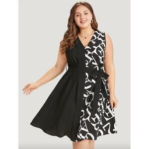 BloomChic Patchwork Midi Dress 6X 30 Letter Graphic Belt Pocket